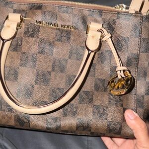Michael Kors Tan and Brown Checkered Satchel